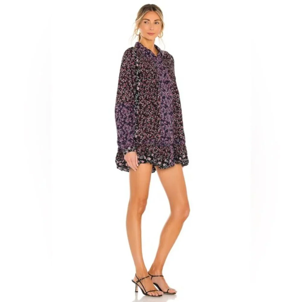 Free People Tunic Dress Women’s Size Small Floral Multi Long Sleeve Flowy Boho‎
